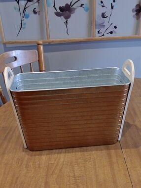 Metal Farmhouse Planter Bin with White Wooden Handles - Copper Finish